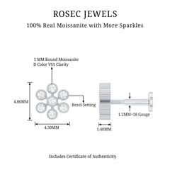Moissanite Flower Cartilage Earring in Beaded Bezel Setting