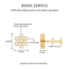 Moissanite Flower Cartilage Earring in Beaded Bezel Setting