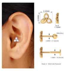 Natural Diamond Leaf Earring for Helix Piercing