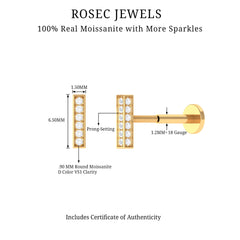 Round Moissanite Bar Earring for Cartilage Piercing