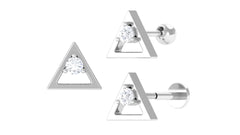 Round Moissanite Triangle Earring for Upper Lobe Piercing