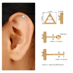 Round Moissanite Triangle Earring for Upper Lobe Piercing