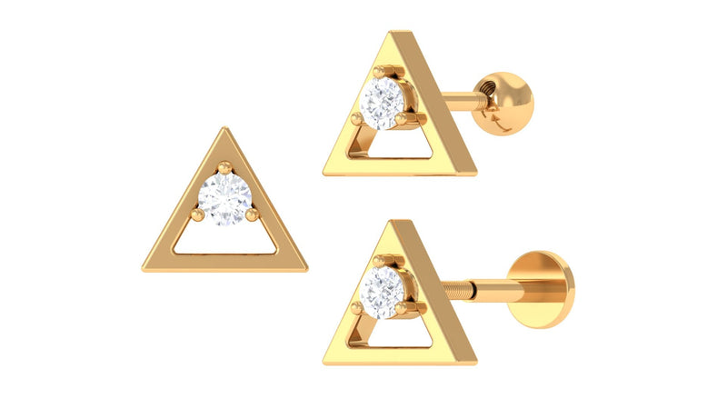Round Moissanite Triangle Earring for Upper Lobe Piercing