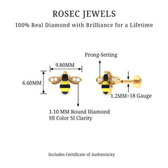 Natural Diamond Honey Bee Cartilage Earring