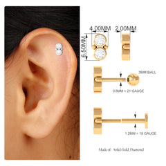 Dainty Moissanite 2 Stone Earring for Tragus Piercing