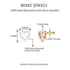Certified Moissanite Gold Heart Cartilage Earring