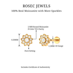 Moissanite Flower Cartilage Earring in Gold