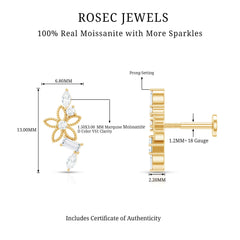 Unique Moissanite Flower Crawler Cartilage Earring