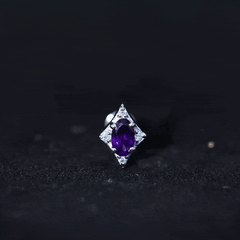 Oval Natural Amethyst Tragus Earring with Moissanite