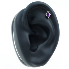 Oval Natural Amethyst Tragus Earring with Moissanite