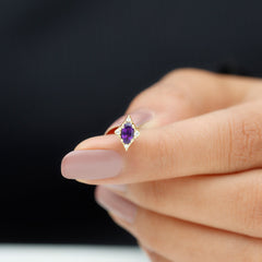 Oval Natural Amethyst Tragus Earring with Moissanite