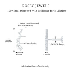 Natural Diamond Cluster Crawler Earring for Helix Piercing