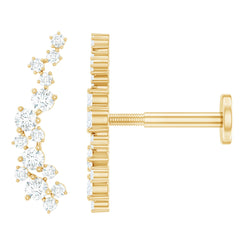 Natural Diamond Cluster Crawler Earring for Helix Piercing