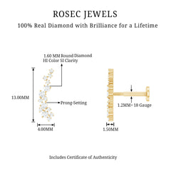 Natural Diamond Cluster Crawler Earring for Helix Piercing