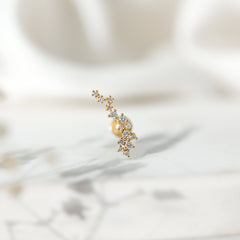 Natural Diamond Cluster Crawler Earring for Helix Piercing