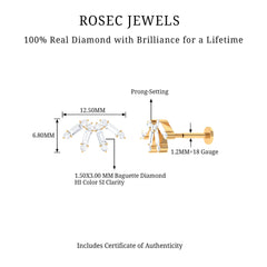 Baguette Diamond Fan Cartilage Earring