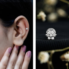 Tiny Moissanite Flower Cluster Earring for Conch Piercing