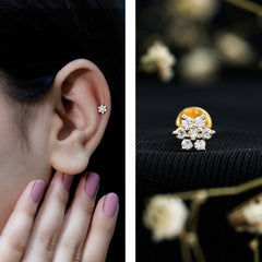 Tiny Moissanite Flower Cluster Earring for Conch Piercing