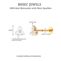 Tiny Moissanite Trio Flower Earring for Helix Piercing