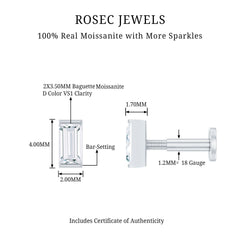 Baguette Moissanite Tragus Earring in Bar Setting