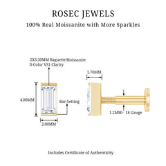 Baguette Moissanite Tragus Earring in Bar Setting