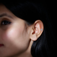 Marquise Moissanite Solitaire Tragus Earring in Bezel Setting