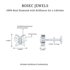 Natural Diamond Butterfly Earring for Cartilage Piercing