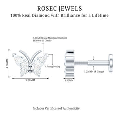 Natural Diamond Butterfly Earring for Helix Piercing