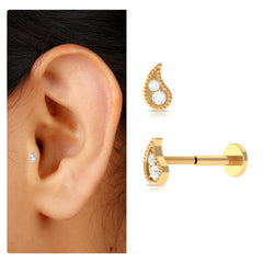 Natural Diamond Gold Petal Cartilage Earring