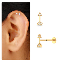Simple Diamond Gold Arrow Earring for Helix Piercing