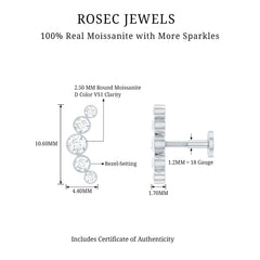 Bezel Set Moissanite Curved Helix Earring in Graduated Style