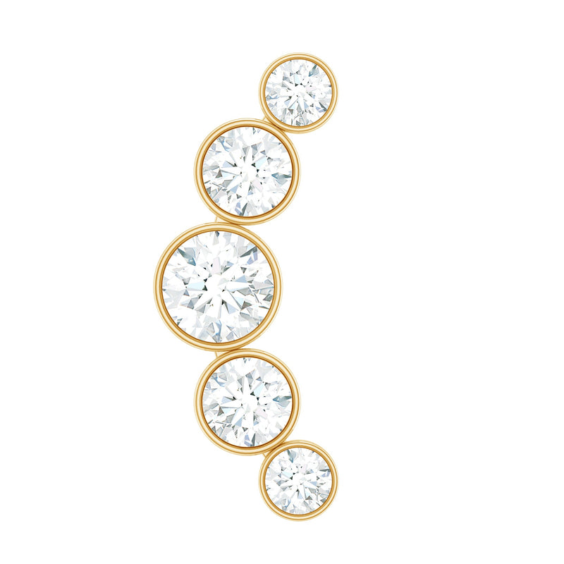 Bezel Set Moissanite Curved Helix Earring in Graduated Style