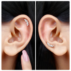 Marquise and Round Moissanite Curved Crawler Earring