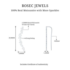 Certified Round Moissanite Cluster Climber Earring