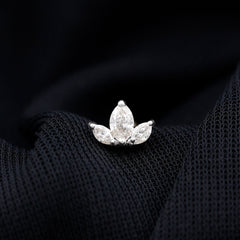 Marquise Cut Diamond Lotus Flower Earring for Helix Piercing
