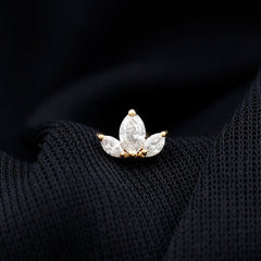 Marquise Cut Diamond Lotus Flower Earring for Helix Piercing