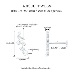 Round Moissanite Cluster Ear Crawler Earring for Helix Piercing