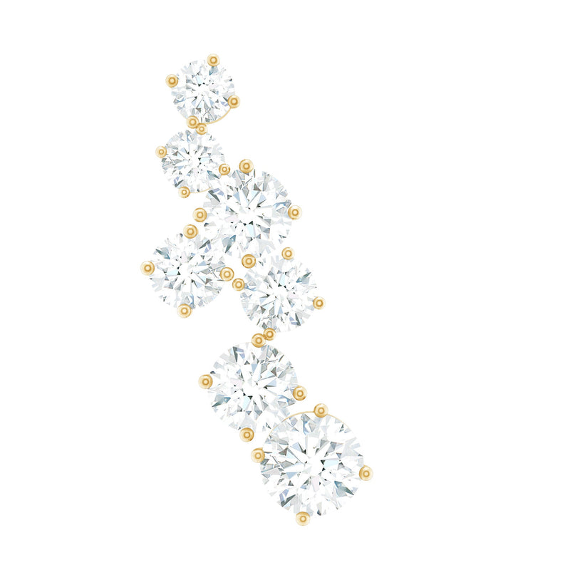 Round Moissanite Cluster Ear Crawler Earring for Helix Piercing