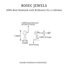 Certified Round Diamond Helix Drop Earring in Bezel Set