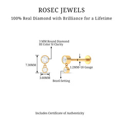 Certified Round Diamond Helix Drop Earring in Bezel Set