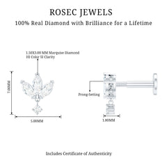 Real Diamond Lotus Flower Drop Earring for Cartilage Piercing