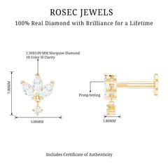 Real Diamond Lotus Flower Drop Earring for Cartilage Piercing
