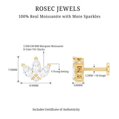 Certified Marquise Moissanite Lotus Flower Earring for Helix Piercing