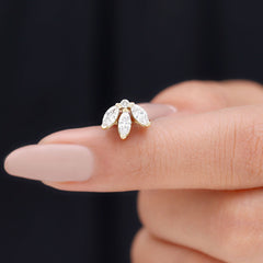 Certified Marquise Moissanite Lotus Flower Earring for Helix Piercing
