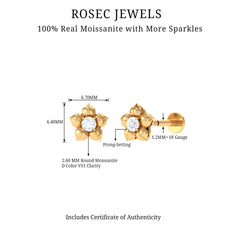 Round Moissanite Flower Earring for Helix Piercing