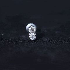 Natural Diamond 2 Stone Earring for Tragus Piercing