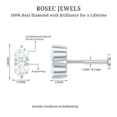 Natural Diamond 2 Stone Earring for Tragus Piercing