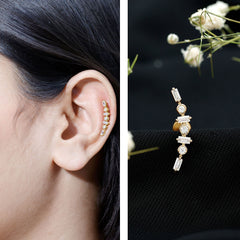 Baguette Moissanite Art Deco Climber Earring for Helix Piercing