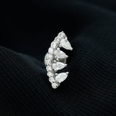 Pear and Round Moissanite Curved Cartilage Earring