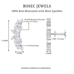 Certified Moissanite Cluster Crawler Earring for Helix Piercing